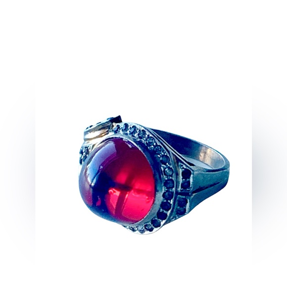 Antique Vermeil Red Cabochon Glass Sterling Silver & Gold Woman’s Ring Jewelry - Picture 4 of 9